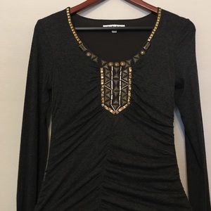 CAbi  jeweled neckline long sleeved top S